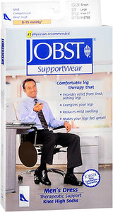 Jobst SupportWear Socks Men's Dress Knee High 8-15mmHg Brown Large #110790