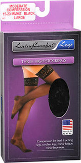 Loving Comfort Thigh High Stockings, Moderate, Black, Large - 1 pr