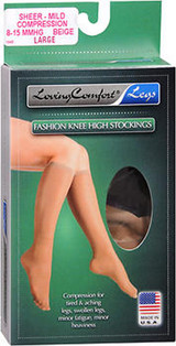 Loving Comfort Fashion Knee High Stockings Sheer, Mild Compression, Beige, Large - 1pr
