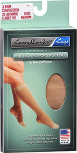 Loving Comfort Support Knee High Stockings, X-Firm Compression,  Beige, Large - 1pr