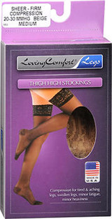 Loving Comfort Thigh High Stockings Sheer, Firm, Beige, Medium - 1ct