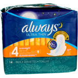 Always Ultra Thin Pads with Flexi-Wings Overnight - 12 packs of 14