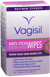 Vagisil Anti-Itch Medicated Wipes Maximum Strength - 12 ct