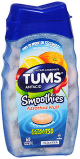 Tums Smoothies Extra Strength 750 Chewable Tablets Assorted Fruit - 60 ct