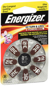 Energizer EZ Turn Lock, PowerSeal Hearing Aid Batteries Size 312  - 8 ct