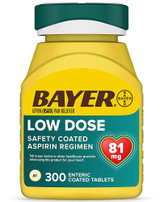 Bayer Low Dose Aspirin 81 mg Enteric Coated Tablets - 300 ct