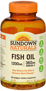 Sundown Naturals Extra Strength Fish Oil 1200 mg Softgels Omega 3 - 100 ct