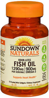 Sundown Naturals Odorless Premium Omega-3 Fish Oil 1290 mg  - 72 Softgels