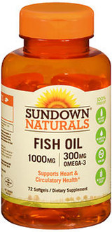 Sundown Naturals Fish Oil 1000 mg Softgels Omega 3 - 72 ct