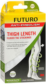Futuro Anti-Embolism Thigh Length Closed Toe Stockings Size Medium White Moderate - 1 pr