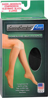 Loving Comfort Legs Fashion Knee High Stockings Moderate Compression Black X-Large - 1 pair