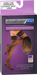 Loving Comfort Legs Thigh High Stockings Firm Compression Beige Large - 1 pair