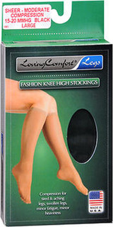 Loving Comfort Fashion Knee High Stockings Sheer Moderate Compression Black Medium - 1 pair