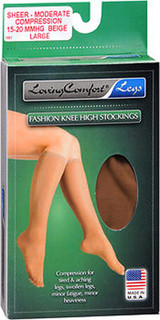 Loving Comfort Fashion Knee High Stockings Sheer Moderate Compression Beige Large - 1 pair