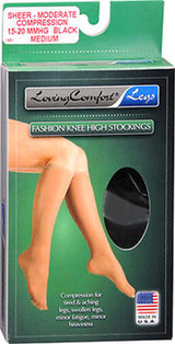Loving Comfort Fashion Knee High Stockings Sheer Moderate Black Medium - 1 pair