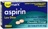 Sunmark Aspirin Adult Low Dose 81 mg Chewable Tablets Orange - 36 ct