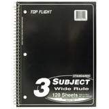 Top Flight 3-Subject Wirebound Notebook, 120 Sheet
