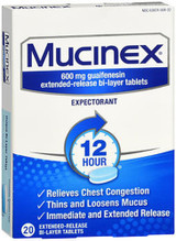Mucinex Expectorant Extended-Release Bi-Layer Tablets, 600 mg - 20 Ct.