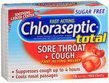 Chloraseptic Total Sore Throat + Cough Lozenges Sugar Free Wild Cherry - 15 ct