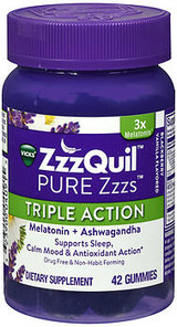 ZzzQuil Pure Zzzs Triple Action Melatonin and Ashwagandha Gummies - 42 ct