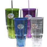 Drinkware Double Wall Insulated Skinny Acrylic Tumblers with Straw and Lid Assorted Colors - 24 oz