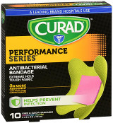 Curad Performance Series Antibacterial Bandages Knee & Elbow Assorted Colors - 10 ct