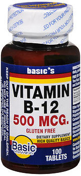 Basic Vitamins Vitamin B-12 500 mcg Tablets - 100 ct