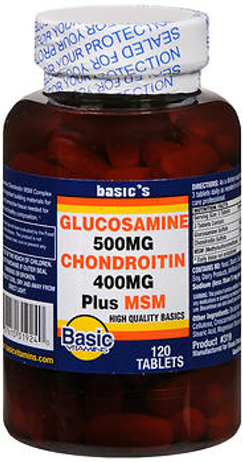 Basic Vitamins Glucosamine 500 mg Chondroitin 400 mg Plus MSM Tablets - 120 ct
