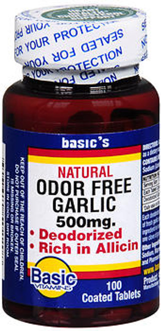 Basic Vitamins Odor Free Garlic Tablets Natural - 100 ct