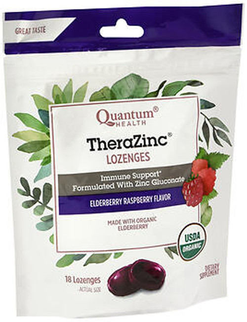 Quantum Health TheraZinc Lozenges Elderberry Raspberry - 18 ct