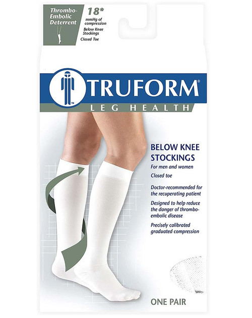 Truform Surgical Stockings, 18 mmHg Compression for Men and Women, Knee High Length, Closed Toe, White - Medium