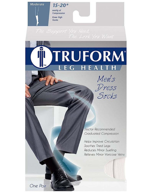 Truform Men's Compression Socks, 15-20 mmHg, Knee High White - X-Large