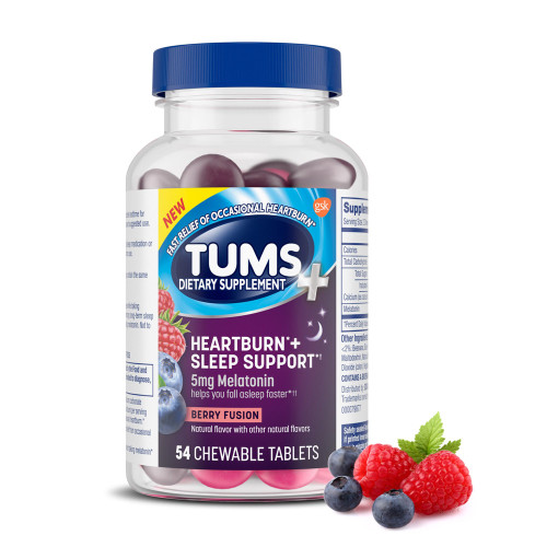 TUMS Heartburn + Sleep Support Chewable, Berry Fussion - 54 ct