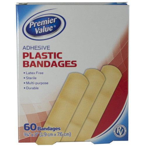 Premier Value Plastic Bandage 3/4"X3" - 60ct