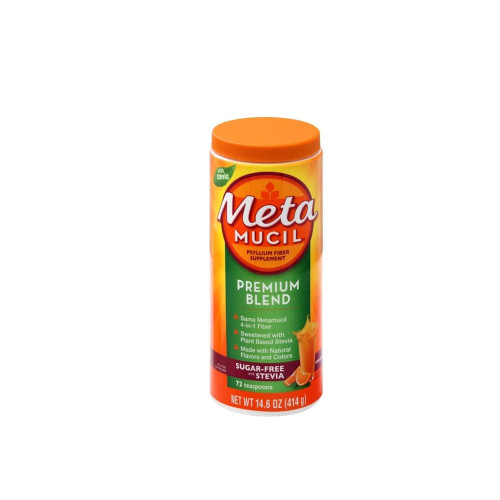 Metamucil Premium Blend Fiber Powder, SF with Stevia, Orange - 14.9 oz