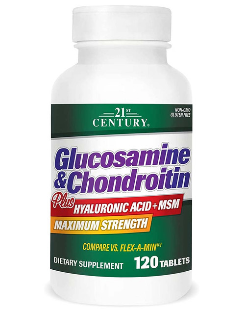 21st Century Glucosamine & Chondroitin Plus Hyaluronic Acid + MSM Tablets Maximum Strength - 120 ct