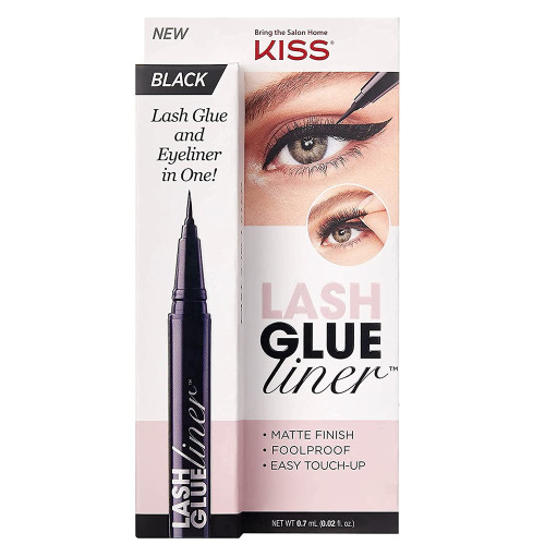 KISS Lash GLUEliner, 2-in-1 Felt-Tip Eyelash Adhesive and Eyeliner,Black, .02 oz -1pkg