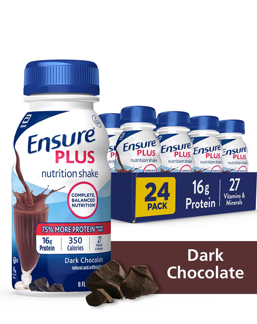 Ensure Plus Nutrition Shakes Dark Chocolate, 24 - 8 oz