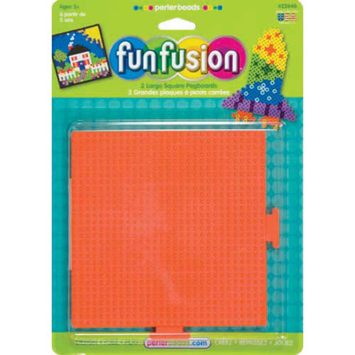 Fun Fusion Large Interlocking Square Pegboards, Perler Bead, Assorted Colors. 2 Ct - 1 Pkg