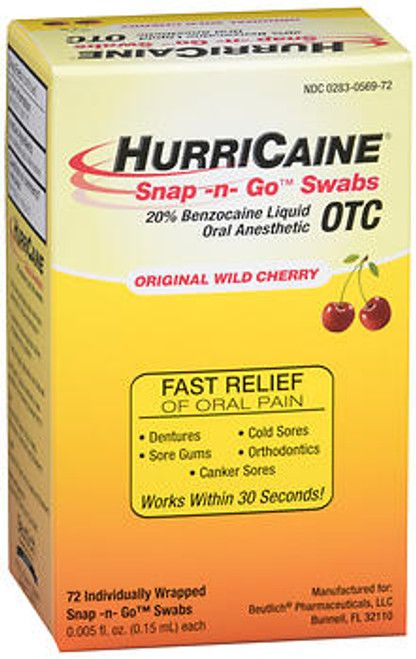 HurriCaine Snap-N-Go Swabs Original Wild Cherry - 72 ct