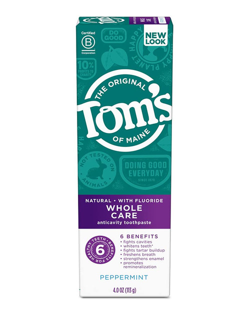 Tom's of Maine Natural Whole Care Fluoride Toothpaste Peppermint - 4 oz