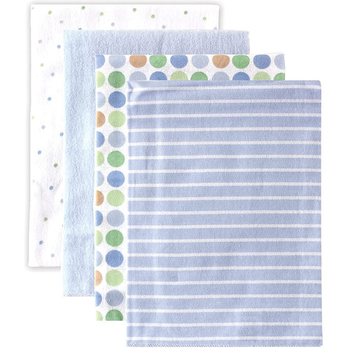 Luvable Friends Unisex Baby Cotton Flannel Receiving Blankets, Blue, One Size - 4 ct