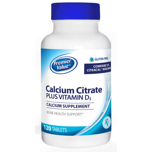 Premier Value Calcium Citrate + D Max Supplement - 500/630mg, Tablet 120 ct