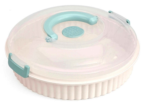 Sweet Crations 10" Vented, Locking Pie Carrier White/Blue Accents