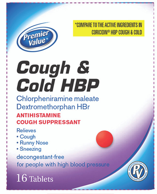 Premier Value Cold & Cough HBP, 16ct