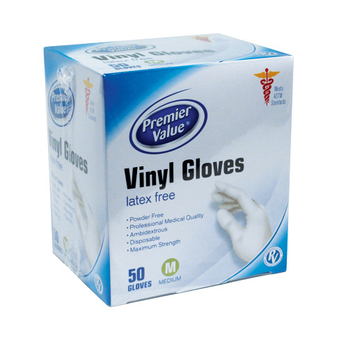 Premier Value Vinyl Gloves Box Medium - 50ct