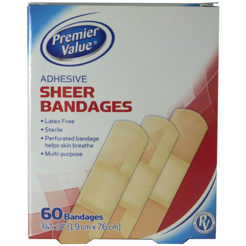 Premier Value Sheer Plastic Bandage 3/4X3 - 60ct