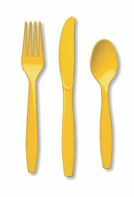 Solid Color Assorted Cutlery - School Bus Yellow, 6-7"