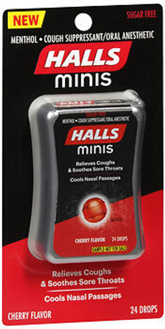 Halls Minis Sugar Free Cherry Flavor - 24 ct