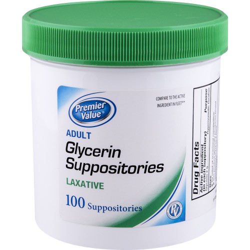 Premier Value Glycerin Suppositories, Adult, 100 Ct